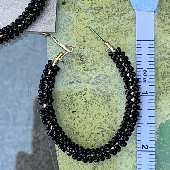 NATASHA Beaded Black & Gold BIG HOOPS EARRINGS! - Picture 4 of 6